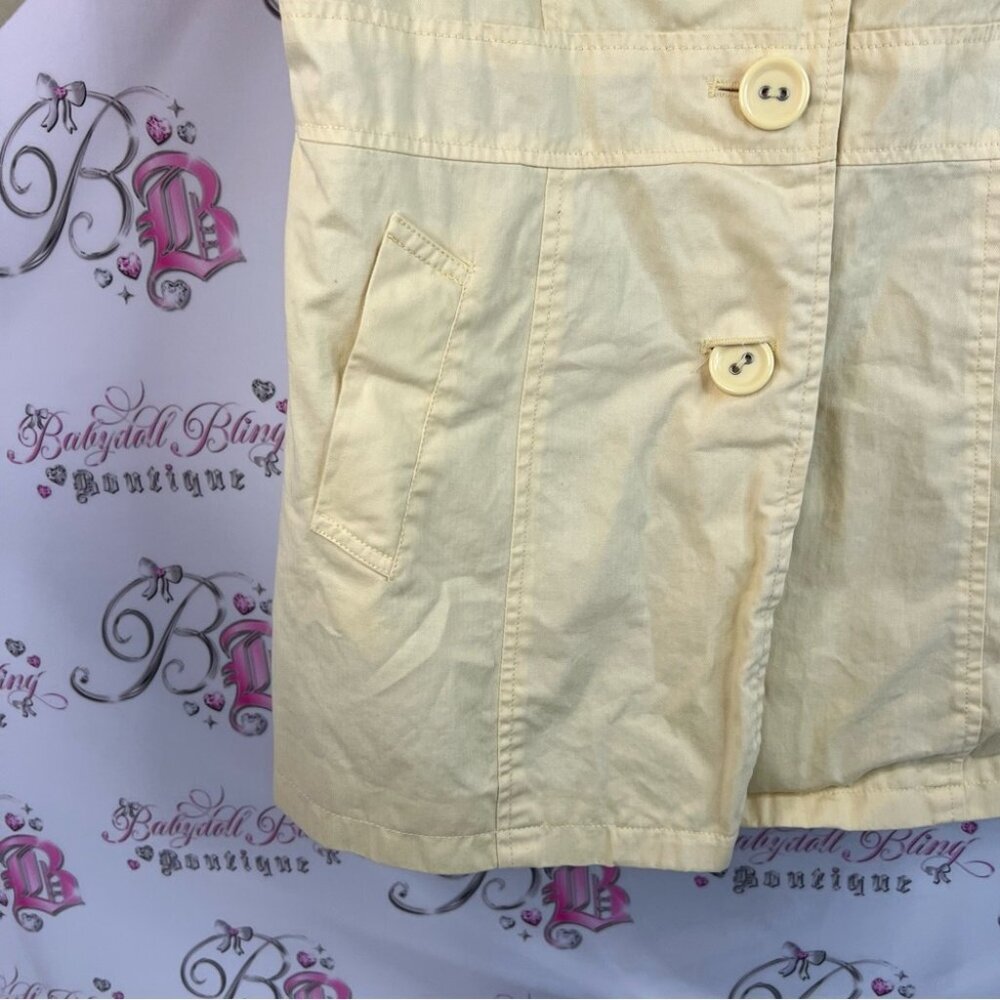 Pbi jacket coat pastel light Yellow Trench Coat button up floral interior - Picture 7 of 15